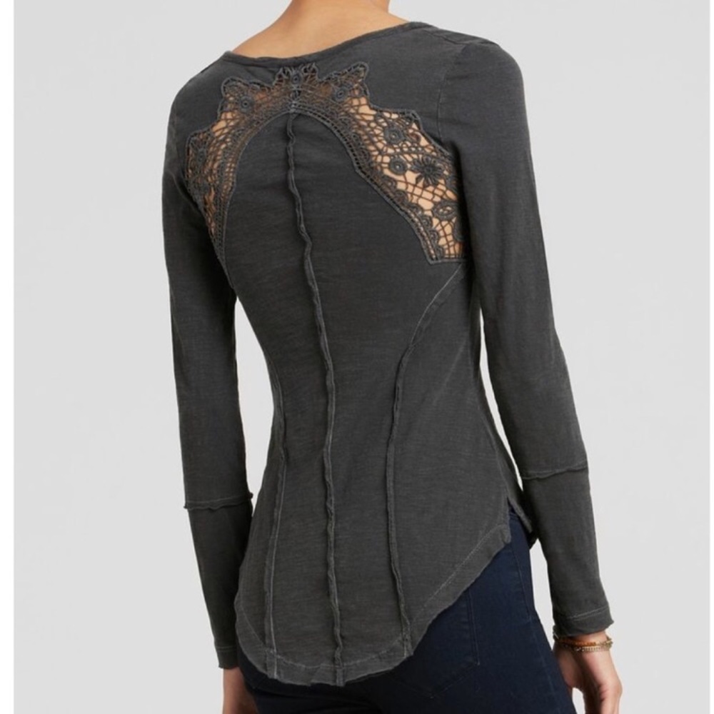 Free People Long Sleeve Lace Henley Top